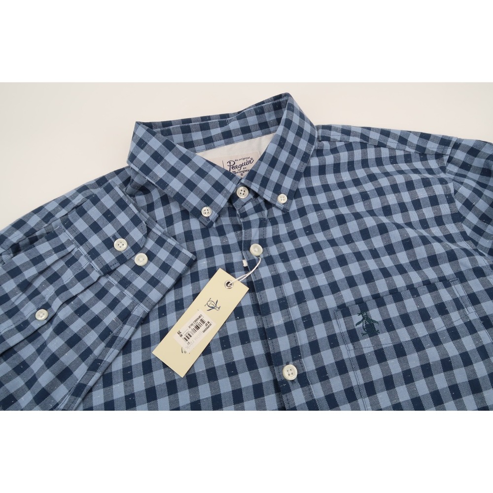 Original Penguin Button Down Shirt Mens Medium Blue‎ Gingham Long Sleeve NEW